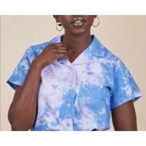 Big Bud Press Women’s Pantry Button Up Tie Dye Collared Shirt Size P Blue Purple